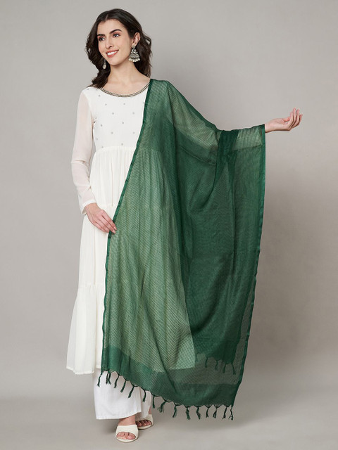 MUFFLY Checked Tasselled Cotton Dupatta