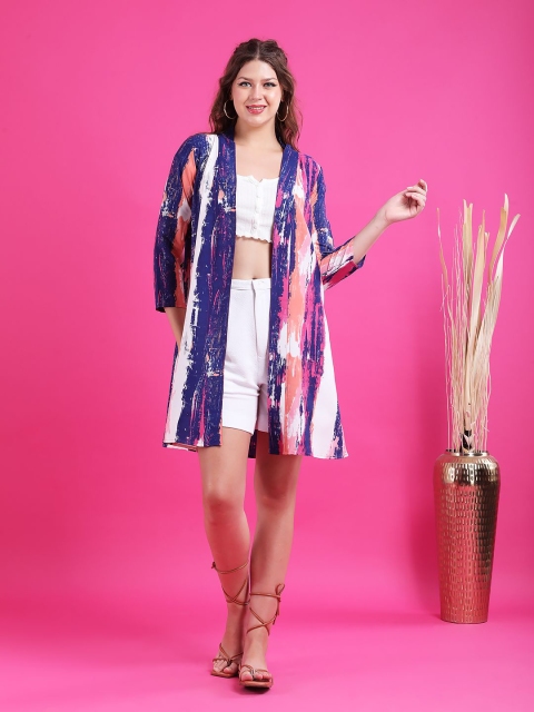 Qurvii Women Printed Longline Shrug