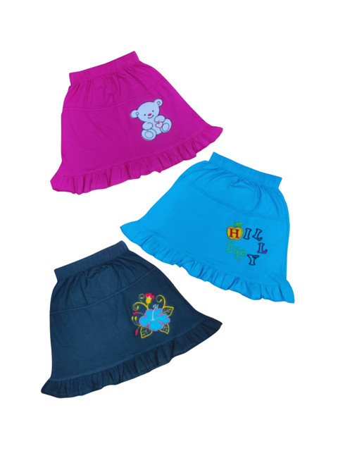 Shajiv Infant Girls Pack Of 3 Embroidered Pure Cotton A-Line Knee Length Skirts