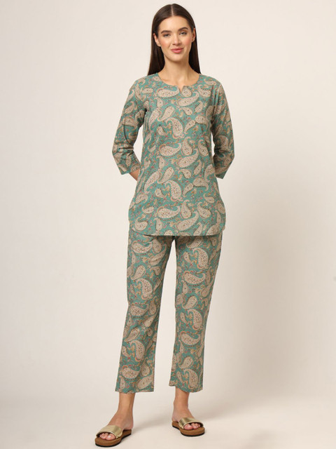 Divena Floral Printed Pure Cotton Tunic With Trousers Co-Ords