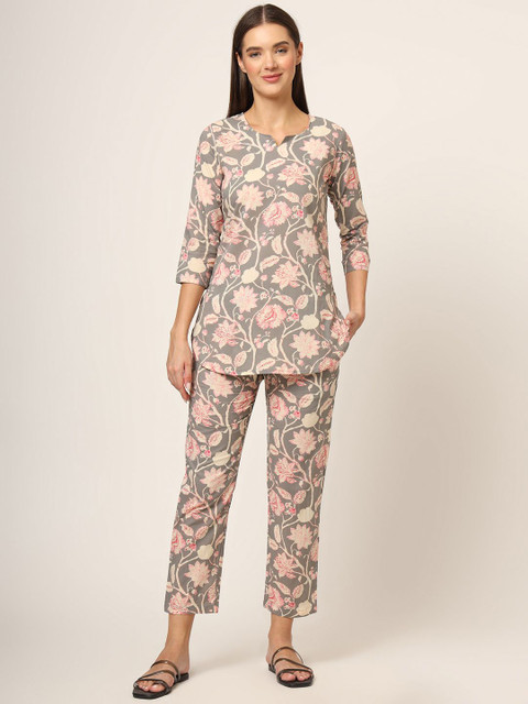 Divena Printed Round Neck Shirt With Trousers Co-Ords