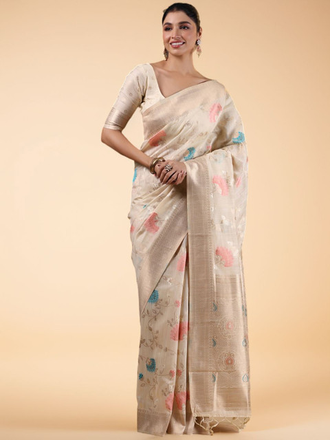 House of Pataudi Women Floral Woven Design Banarasi Saree