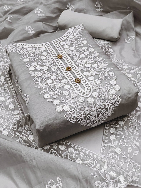 Peachmode Floral Embroidered Chanderi Cotton Unstitched Dress Material