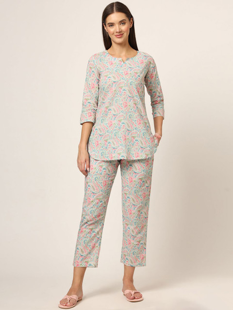 Divena Blue Multi Floral Print Shirt With Trousers Co-Ords