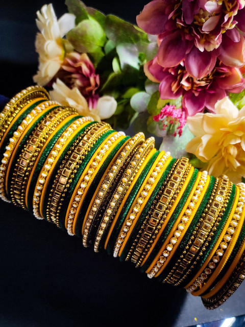 RIJOLI Set Of 52 Gold-Plated Stone-Studded & Beaded Bangles