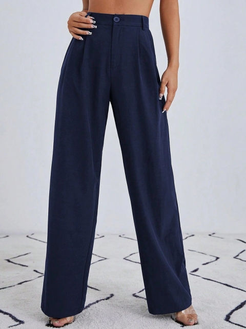 Chemistry Women Relaxed Straight Leg Straight Fit High-Rise Pleated Wide Leg Trousers
