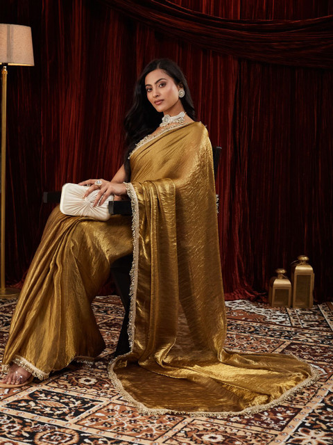 FABMORA Embellished Sequinned Tissue Saree