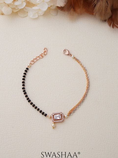 SWASHAA Dharana Rose Gold-Plated Stainless Steel Studded & Beaded Mangalsutra Bracelet