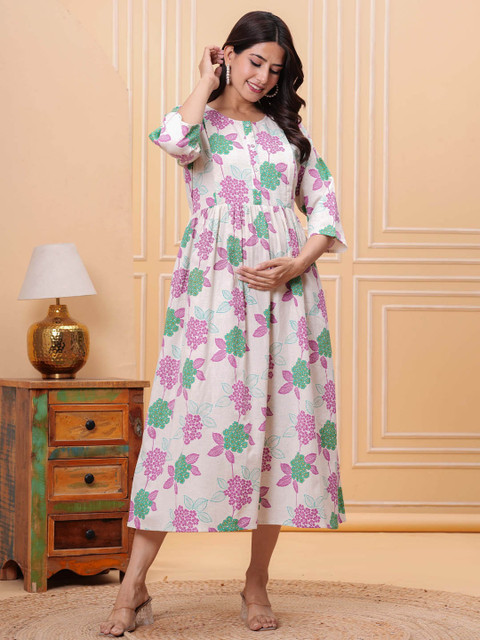 Nayo Woman Floral Print Maternity Maxi Dress