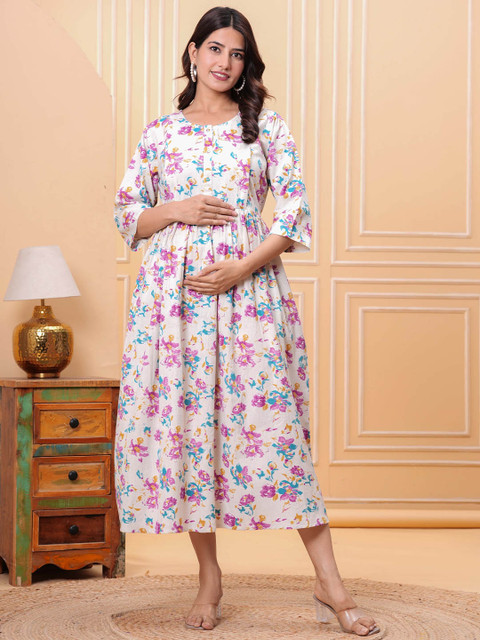 Nayo Floral Print Maternity Maxi Dress