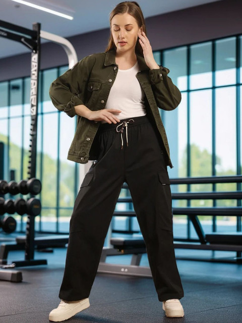 DressBerry Women Solid Smart Straight Fit High-Rise Wrinkle Free Cargos Trousers