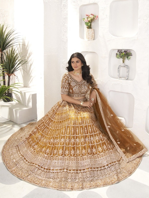 MISS CLOTHING Embroidered Sequinned Ready to Wear Lehenga & Unstitched Blouse With Dupatta - Image 5