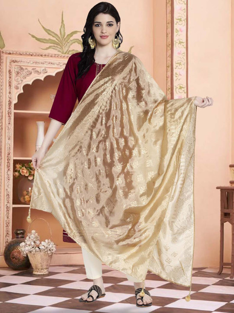 Moda Rapido Floral Printed Foil Print Silk Dupatta With Gotta Patti