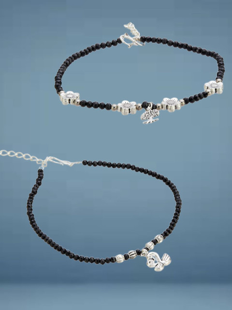 ATIBELLE Set Of 2 Silver-Plated Artificial Beaded Anklet