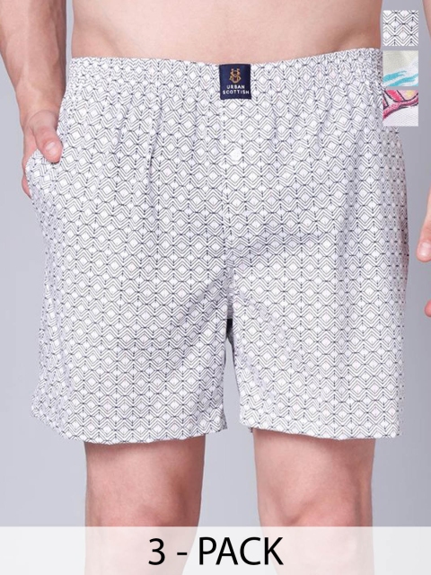 URBAN SCOTTISH Men Pack Of 3 Printed Pure Cotton Boxers USBX2474-S