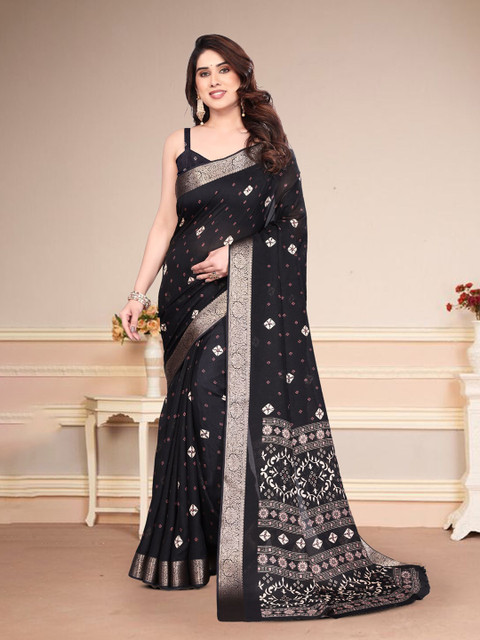 MAGNEITTA Women Bandhani Printed Zari Bandhani Saree