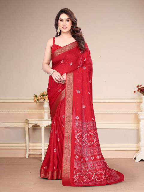 MAGNEITTA Women Bandhani Printed Zari Bandhani Saree