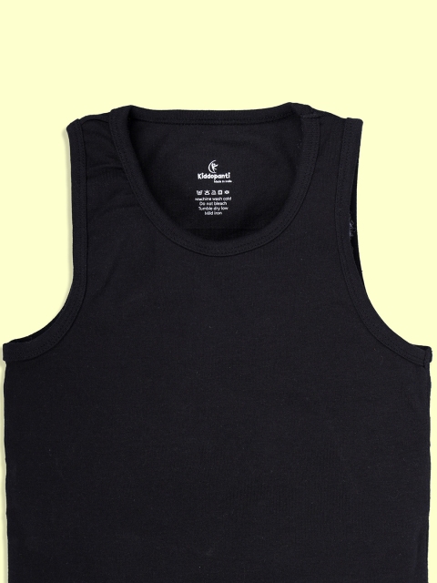 KiddoPanti Boys Pack Of 3 Pure Cotton Round Neck Basic Vests SS25BVT005-Black - Image 5