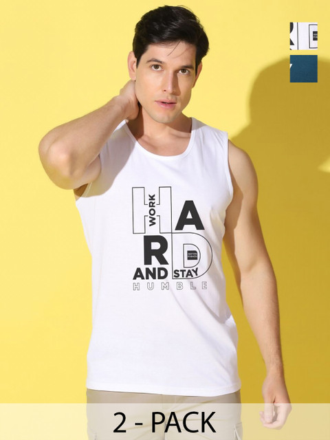 WOOSTRO Men Pack of 2 Typography Printed Round Neck T-shirts