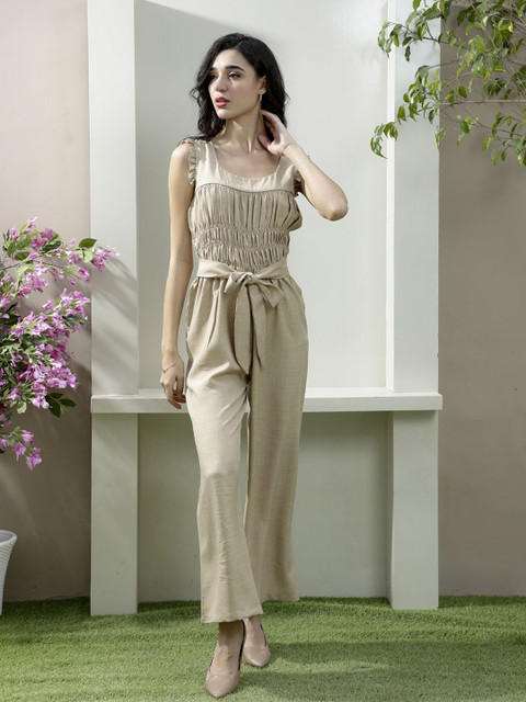 Athena Women Smocking Linen Jumpsuit