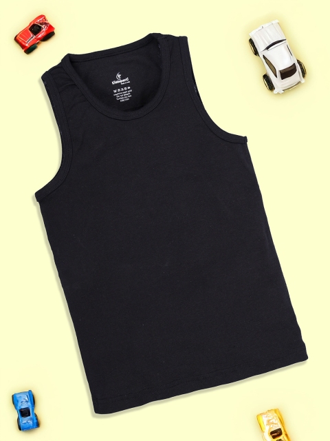 KiddoPanti Boys Pack Of 3 Pure Cotton Round Neck Basic Vests SS25BVT005-Black - Image 3