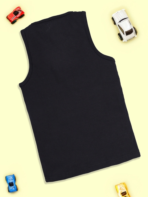 KiddoPanti Boys Pack Of 3 Pure Cotton Round Neck Basic Vests SS25BVT005-Black - Image 4