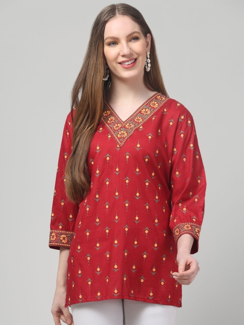 Aura Glam Ethnic Motifs Printed V-Neck Kurti