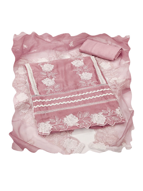 HERE&NOW Embroidered Thread Work Organza Unstitched Dress Material - Image 3