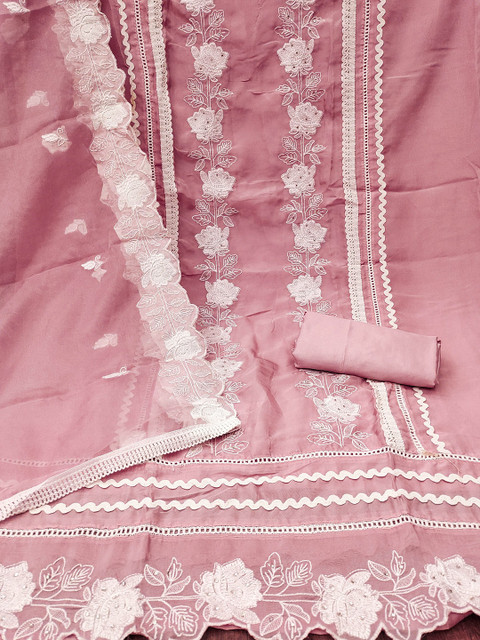 HERE&NOW Embroidered Thread Work Organza Unstitched Dress Material - Image 4