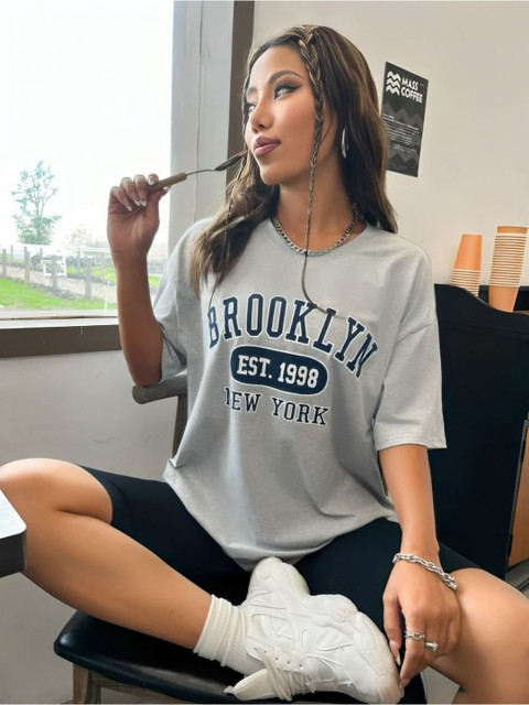 Brooklyn Typography Printed Oversized T-shirt