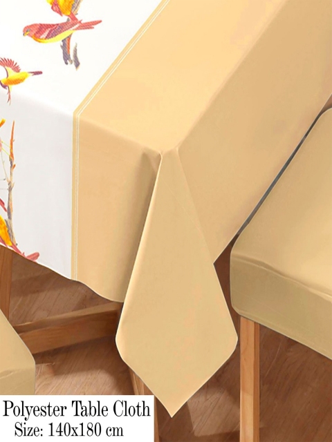 HOKIPO Beige 5 Pieces Chirping Birds Print Dining Chair Covers With Matching Table Cloth - Image 3
