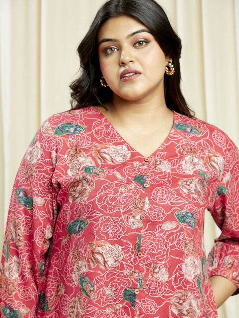 Globus Gloplus V-Neck Floral Print Tunic With Wide Leg Trousers Plus Size Co-Ord Set - Image 5