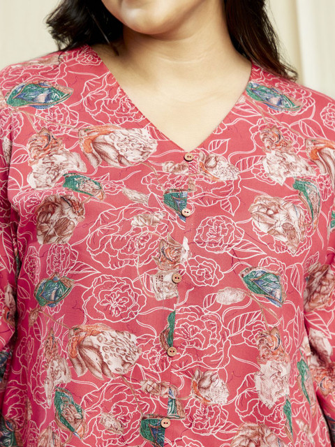 Globus Gloplus V-Neck Floral Print Tunic With Wide Leg Trousers Plus Size Co-Ord Set - Image 2