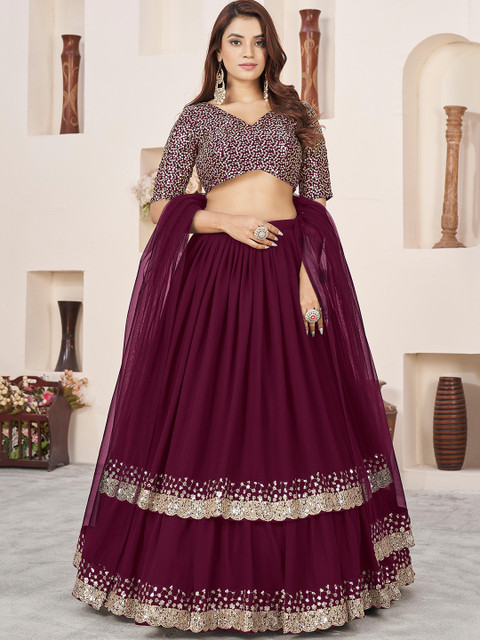 DIVASTRI Embellished Sequinned Semi-Stitched Lehenga & Unstitched Blouse With Dupatta