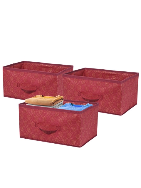 Kuber Industries Maroon 3 Pcs Non Woven Drawer Storage Foldable Cloth Storage Organisers