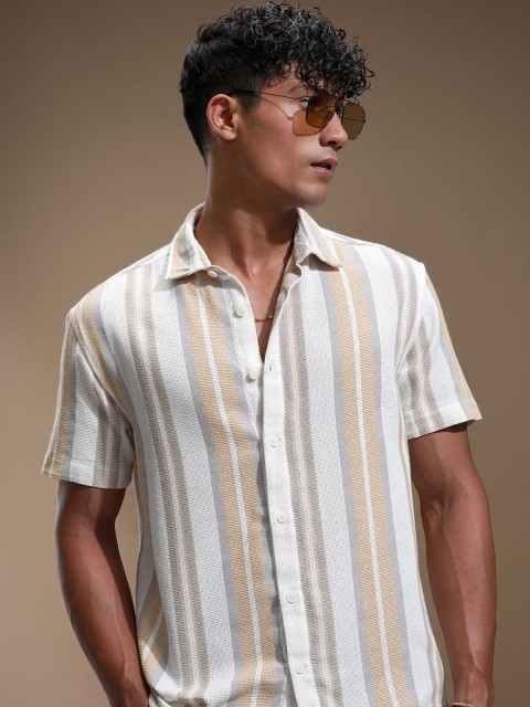 HIGHLANDER Cutaway Collar Striped Relaxed Fit Shirt