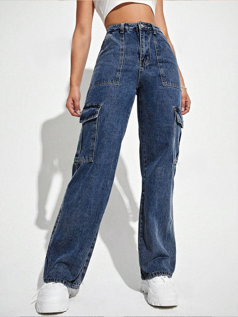 TYFFYN Women Classic Wide Leg High-Rise Highly Distressed Light Fade Stretchable Jeans