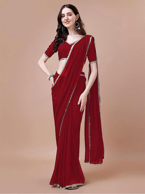 SATAZ Solid Sequinned Pure Georgette Ready to Wear Saree