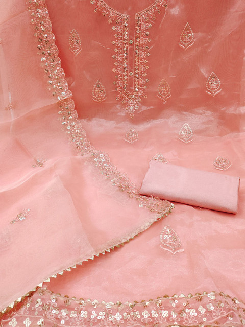 HERE&NOW Embellished Organza Unstitched Dress Material - Image 3