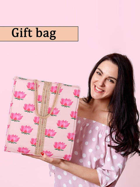 Kuber Industries Cream 4 Pcs Silk Cloth Gift Bag with Zipper Lace and Handle - Image 3