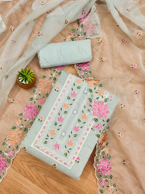 LeeliPeeri Designer Embroidered Art Silk Unstitched Dress Material