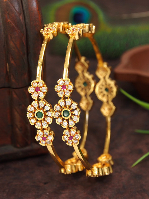 SGA FASHION Set Of 2 Gold-Plated AD Studded Bangles