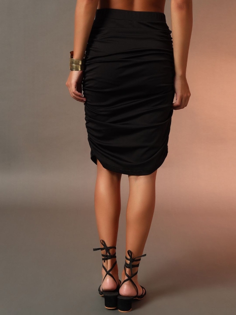 Trend Arrest Ruched High Waisted Fitted Pencil Knee-Length Skirt - Image 3