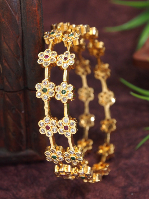 SGA FASHION Set Of 2 Gold-Plated AD Studded Bangles