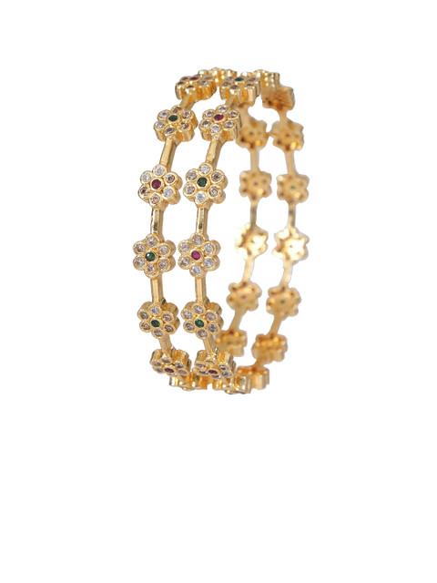 SGA FASHION Set Of 2 Gold-Plated AD Studded Bangles - Image 2