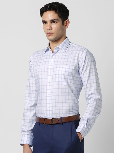 Van Heusen Checked Spread Collar Slim Fit Cotton Formal Shirt - Image 3