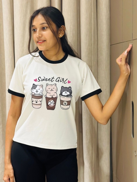 Moda Rapido Women Printed Raw Edge T-shirt