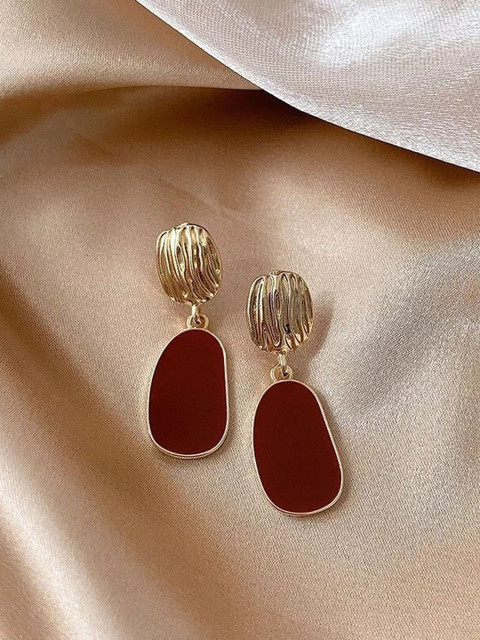 Krelin Gold-Plated Artificial Stones Studded Elegant Contemporary Drop Earrings