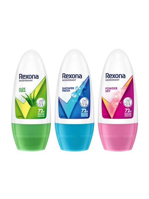 Rexona Pack of 3 Aloe Vera, Shower Fresh & Powder Dry Underarm Roll On For Women