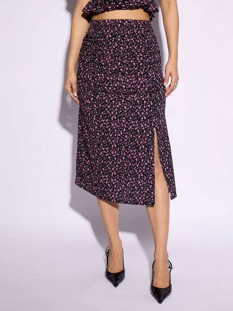 CORSICA Floral Print Ruched Straight Skirt
